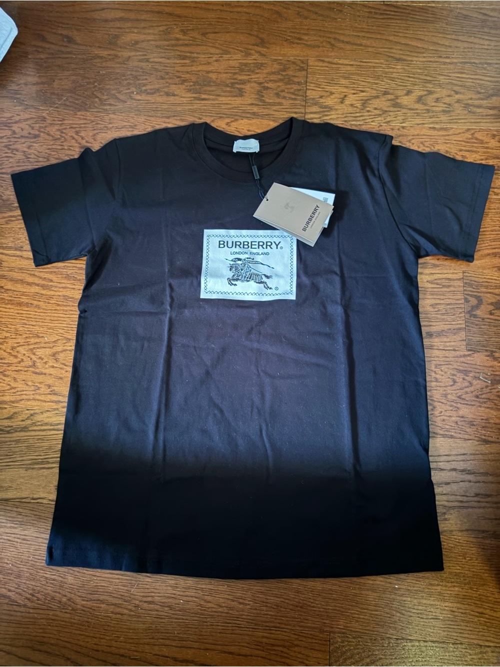 Burberry Black Short-Sleeve T-Shirt with White Logo Patch